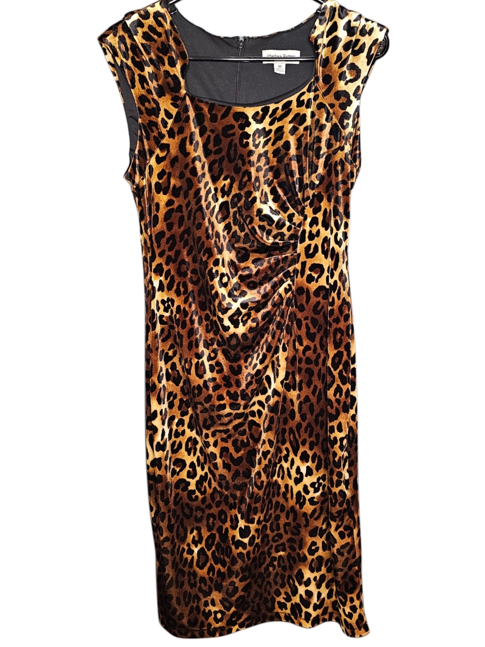 Shelby & Palmer Leopard Velvet Sheath Dress - Brown/Black